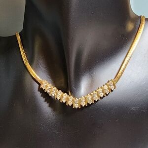 Vintage Gold-Tone Rhinestone Necklace — U.S. Pat. P Marked